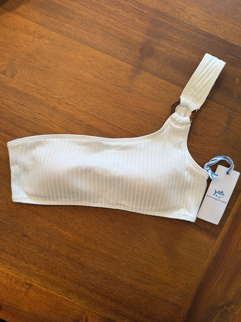 Southern Tide Ribbed White One-Shoulder Bikini Top NWT